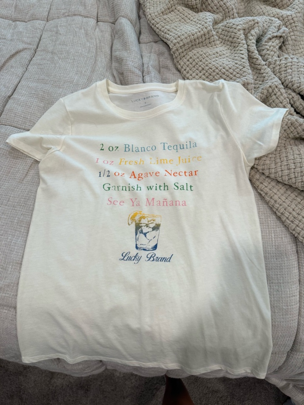 Lucky Brand Cream Graphic Cocktail Tee with Multicolor Print